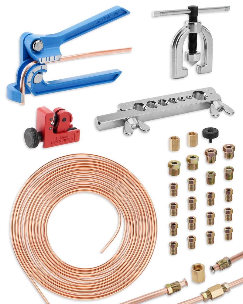 25 ft 3/16in Copper Coated Brake Line Flaring Tool Kit, Includes 3-in-1 Tube &hellip;