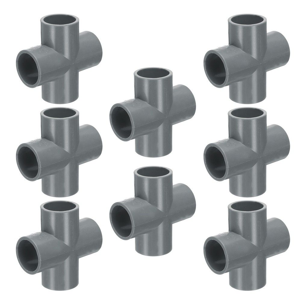 8pcs PVC Fitting 3/4&Prime; 4 Ways Connector Build Grade Pipe Coupling, Grey