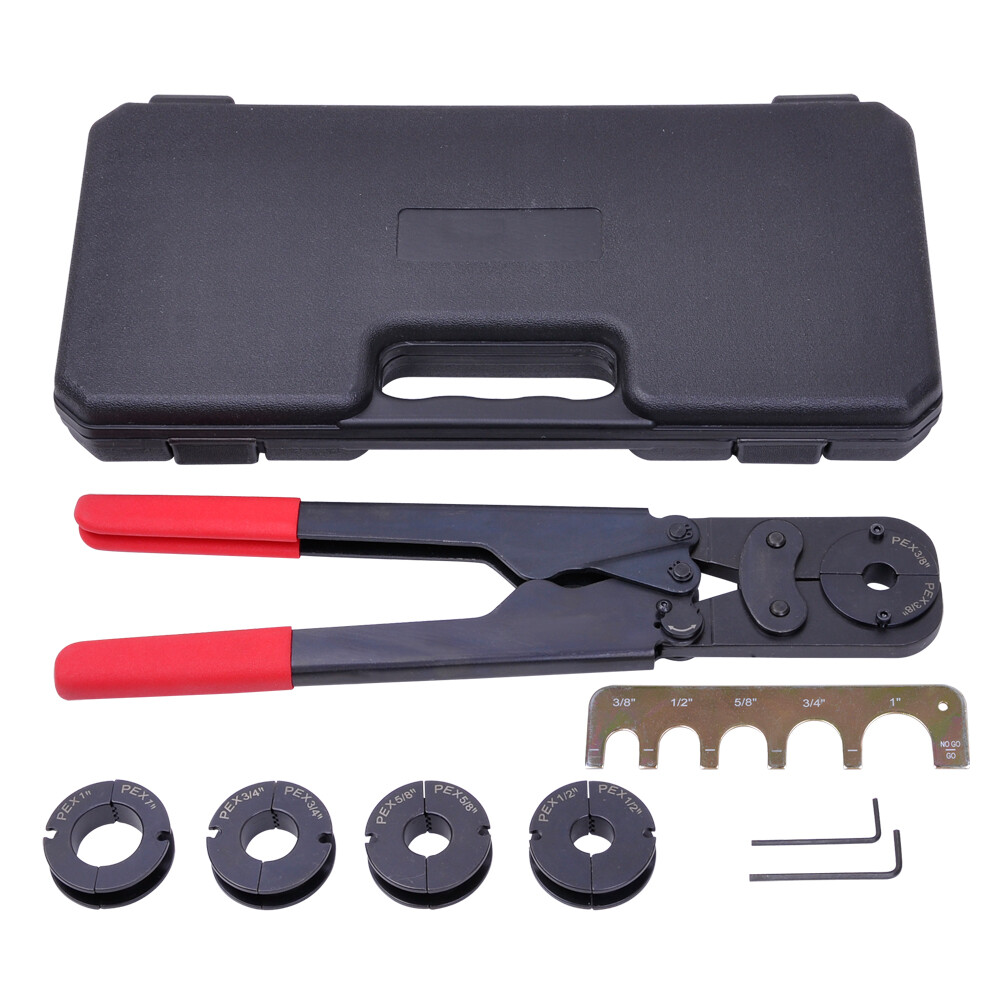 Yescom 3/8&Prime; 1/2&Prime; 5/8&Prime; 3/4&Prime; 1&Prime; Pex Crimper Kit Crimping Plumbing Copper Ring Tool