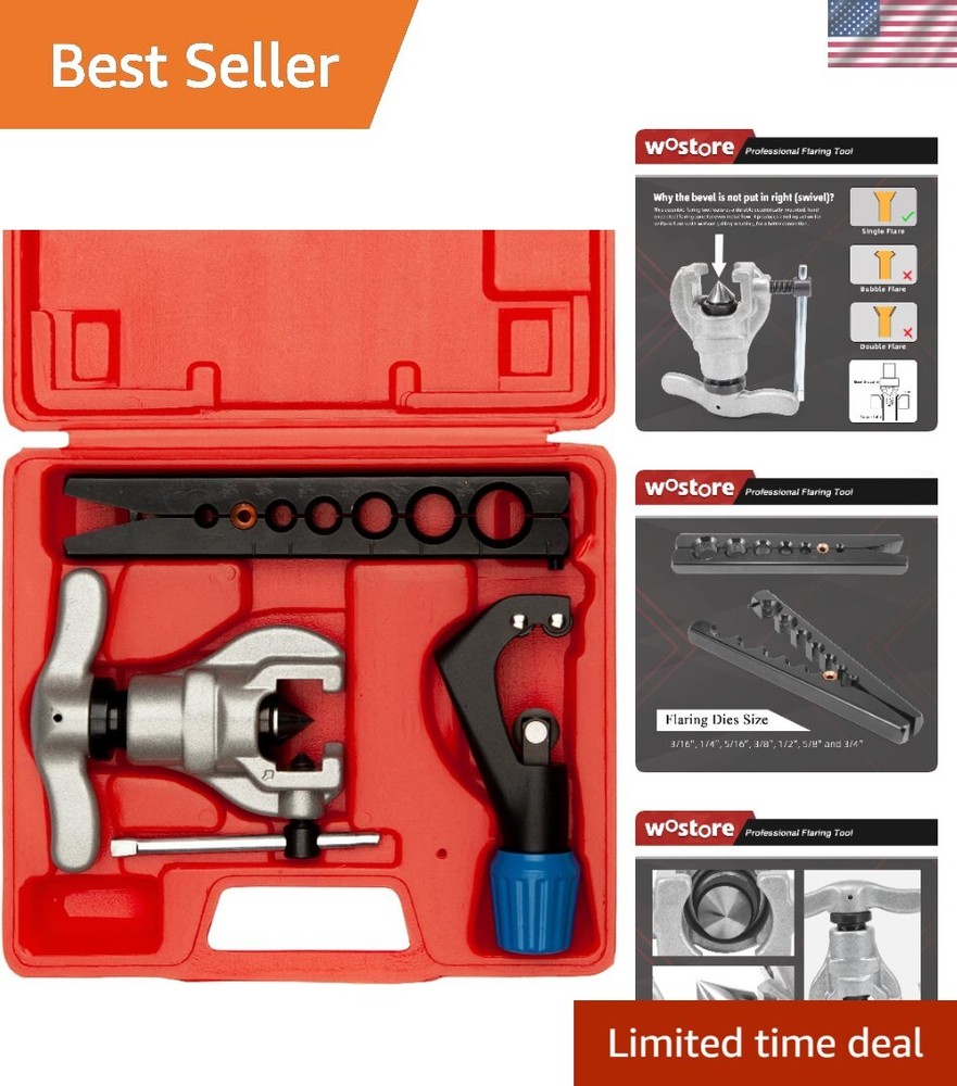 Flaring Tool Set & Tube Cutter Steel 7 Dies 3/16-3/4in HVAC Refrigeration Kit