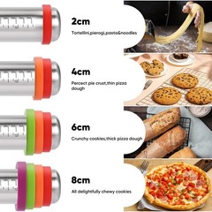Stainless Steel Rolling Pin with Adjustable Thickness Rings &ndash; 4 Interchangeab&hellip;