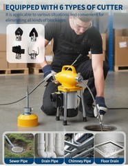 GRAVEE 66FTx5/8&Prime;&16FTx3/8&Prime; 500W Drain Cleaner Machine Sectional Snake Auto Feed