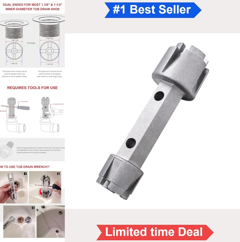 Tub Drain Remover Wrench Tool 1 3/8 1 1/2 Inch Aluminum Heavy Duty for Shower