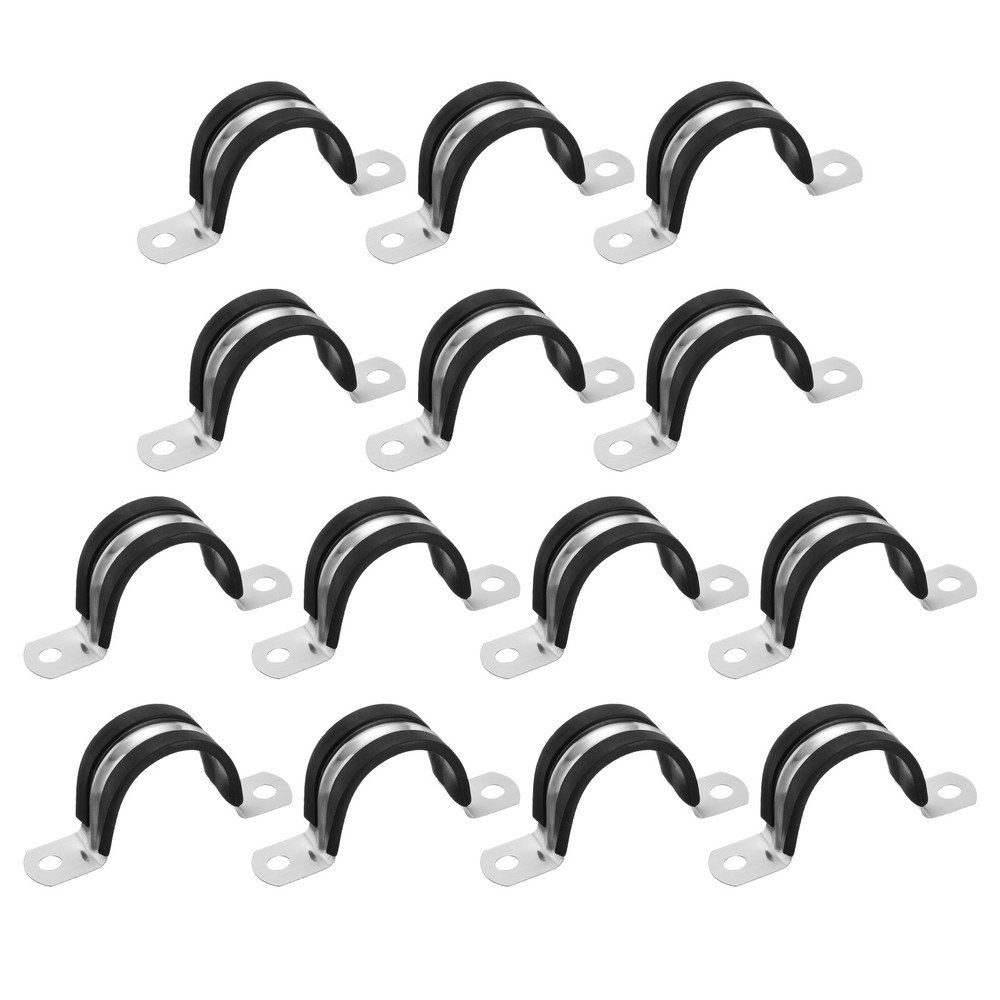 14Pcs 27mm（1-1/16&Prime;） 304Stainless Steel Rubber 2 Hole U-Tube Strap Clamp, Black
