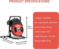 Professional 50FTx1/2&Prime; Drain Cleaner Machine Sewer Snake Auger for 2&Prime; to 4&Prime; Pipe