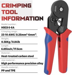 HSC8 6-6A Ratcheting Ferrule Crimper for 0.25-6mm&sup2;Cable End Sleeves | Wire Ferru