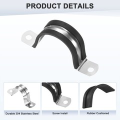 20-Pack Cable Clamps, 42 mm 304 Stainless Steel Rubber U Shape for Tube