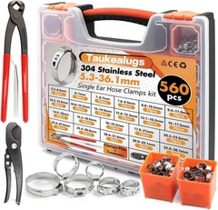 560PCS 22-Sizes Stepless Single Ear Hose Clamp Kit with Pliers & Cutter, 5.3-36.