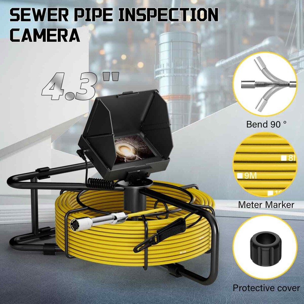 Sewer Camera 4.3 In LCD Monitor 98.4FT/30M HD Drain Pipe Inspection Camera