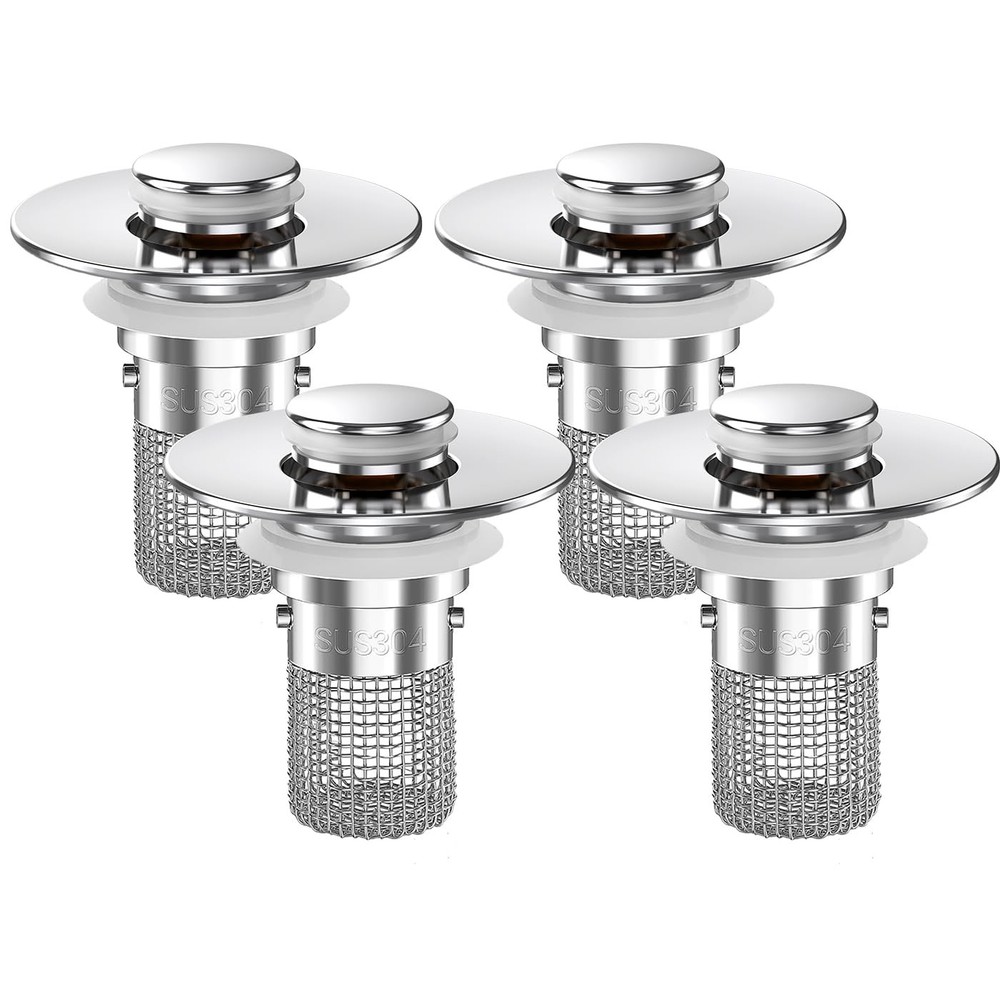 Pop-Up Sink Stopper Hair Catcher Bathroom Drain Strainer Removable Silver