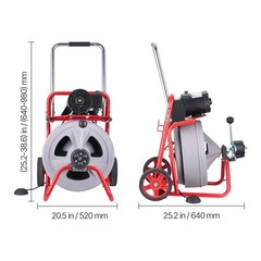 Uimoso 75FT x 1/2 Inch Drain Cleaning Machine with Auto Feed, Wheels & 8 Cutters