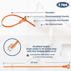 Drain Snake Hair Clog Remover 8PCS 25in Drain Auger Cleaner Tool