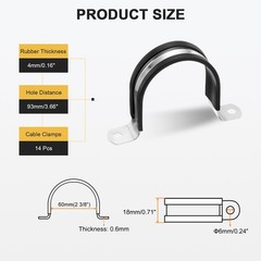 14Pcs 60mm(2-3/8&Prime;) Stainless Steel Rubber 2 Hole U-Tube Strap Clamp, Black