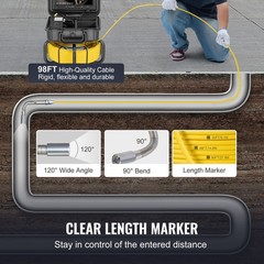 98ft Sewer Camera with 9in HD Screen, Self-Leveling & 12LED