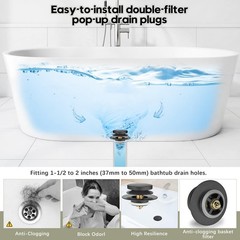 Washever Universal Bathtub Stopper, Pop Up Bath Tub Drain Matte Black
