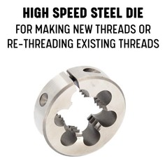 HSS Round Adjustable Die 1&Prime;-8 UNC/2&Prime; OD with Die Stock &ndash; Threading Tool