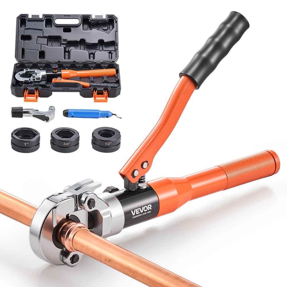 VEVOR Copper Pipe Crimper Hydraulic Driven Pro Press Tool with 1/2&Prime; 3/4&Prime; 1&Prime; Jaws