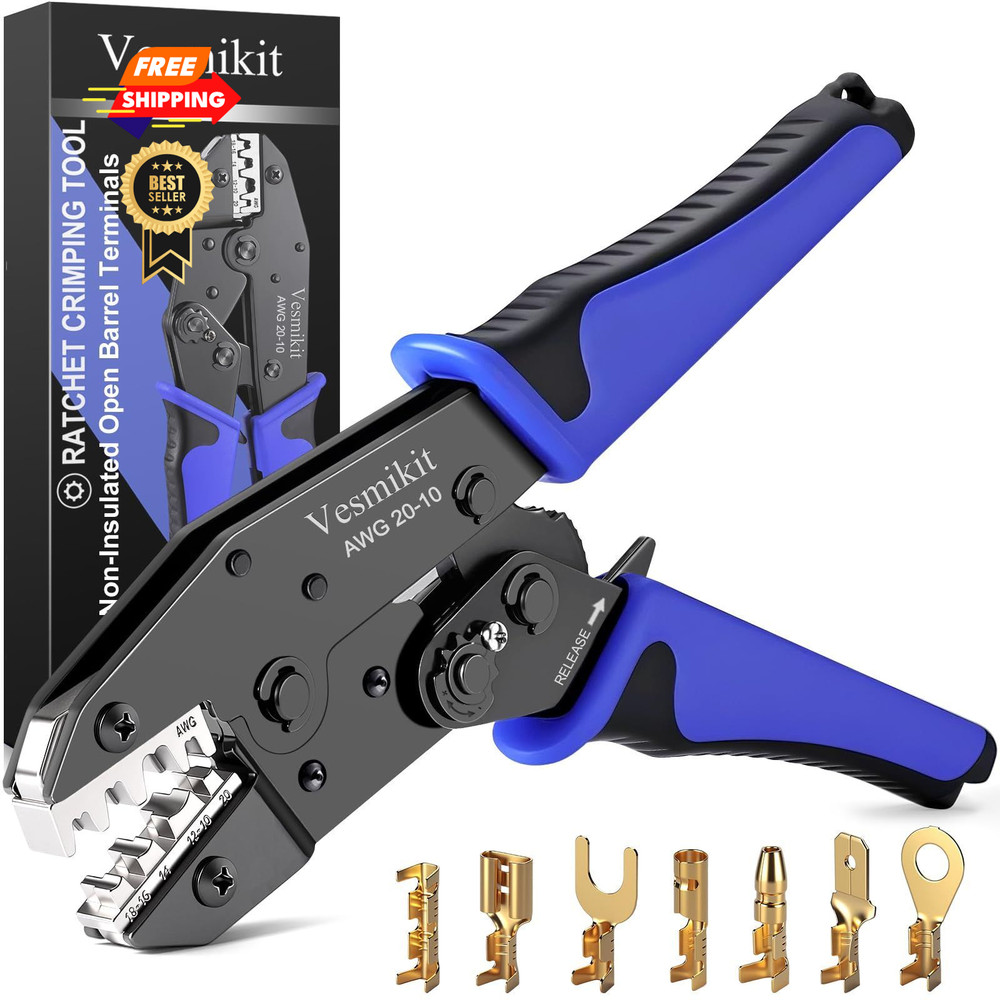 Crimping Tool for Non-Insulated Open Barrel Terminals-AWG AWG 20-10, Blue