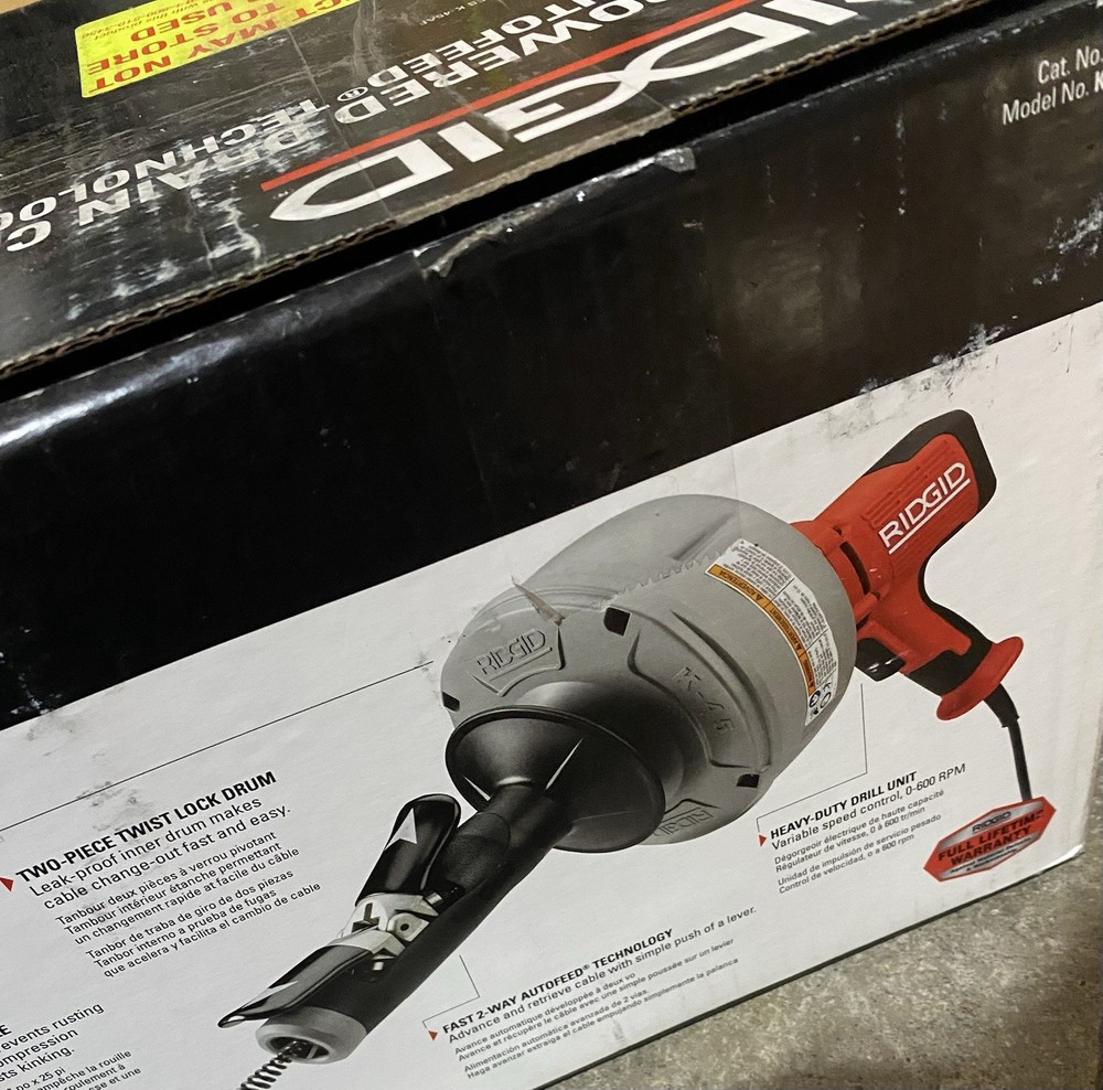 Ridgid K-45AF AutoFeed Drain Cleaner Machine, 5/16 x 25&prime; Cable w/ Drum 35473