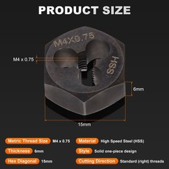 HSS M4 x 0.75 Metric Machine Thread Hex Die Right Hand High Speed Steel