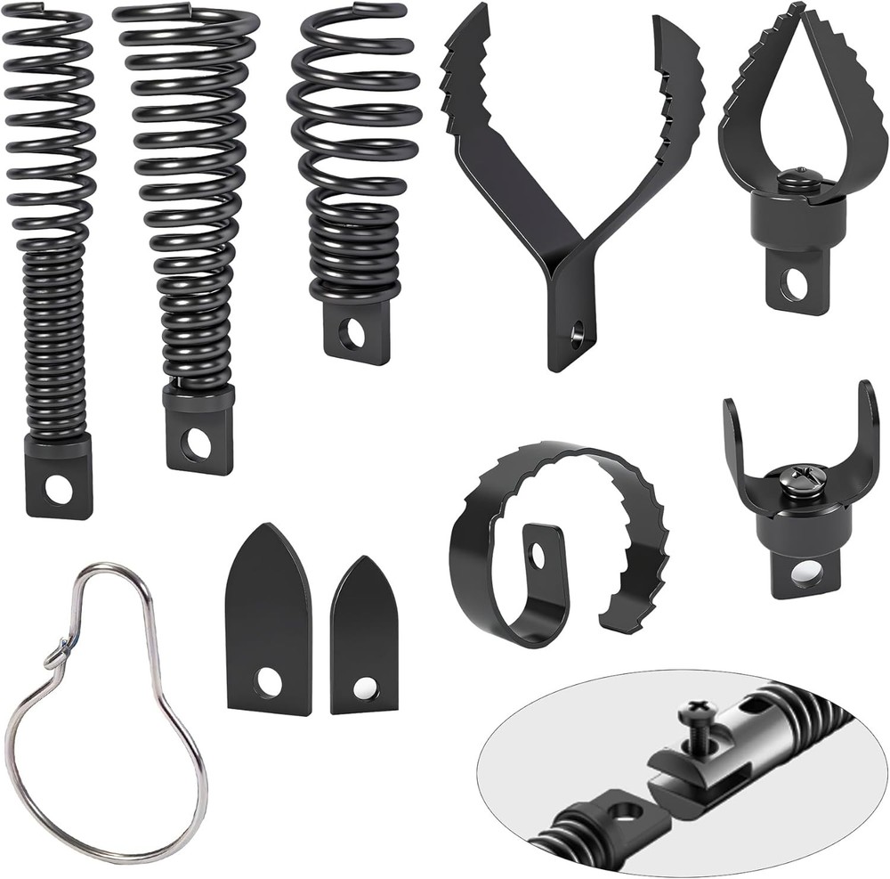 Drain Snake Drill Attachment,Cutter and Auger Set,Used in 50-100FT AC Drain Clea
