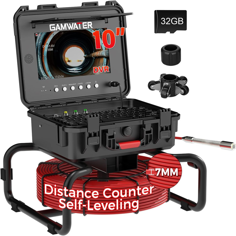 Professional Sewer Camera with 165ft Cable, 10&Prime; IPS Screen & 32GB Card