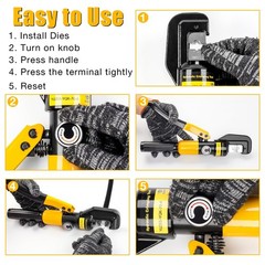 10 Ton Hydraulic Crimping Tool 12AWG-2/0 with 9 Dies for Battery Cable Wire Rope