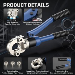 SWANSOFT Hydraulic Copper Pipe Crimping Tool with 1/2&Prime;,3/4&Prime;,1&Prime; Dies Dark Blue