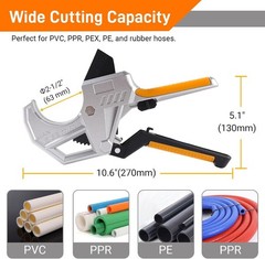 Ratchet PVC Pipe Cutter Heavy Duty, Cuts up to 2-1/2&Prime; (63Mm), Plastic Pipe Cutte