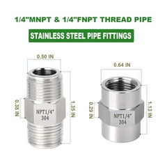 TAISHER 4PCS 304 Stainless Steel Pipe Fitting, Hex Nipple, 1/4&Prime; NPT, Silver