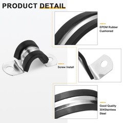 14Pcs 8mm(5/16&Prime;) Stainless Steel Rubber 2 Hole U-Tube Strap Clamp, Black