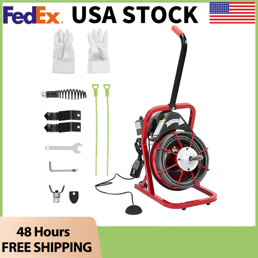 ⭐75FTx 1/2Inch Drain Cleaner Machine, Sewer Snake Auger Cleaner for 1&Prime; to 4&Prime;Pipe