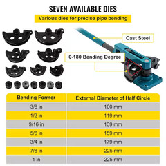 Manual Pipe Tube Bender With 7 Dies, Heavy-Duty Tubing Of 3/8 In. To 1 In. Steel