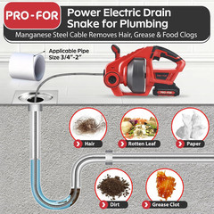 20V Cordless Electric Drain Auger, 25Ft Auto-Feed Drain Snake, Replaceable Cable