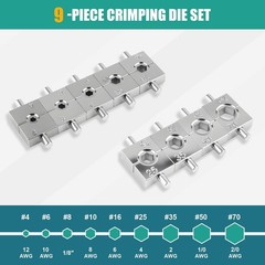 6-Ton Hydraulic Crimping Tool with 9 Pairs of Dies, 12 AWG to 2/0 Cyan, Black