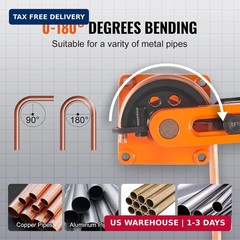 VEVOR Pipe Tube Bender, 3/8&Prime; to 1&Prime; OD Manual Pipe Tube Bender with 7 Bending Die