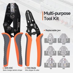 IWISS 8-Piece Crimping Tool Set with Ratcheting Design and Quick-Exchange Jaws