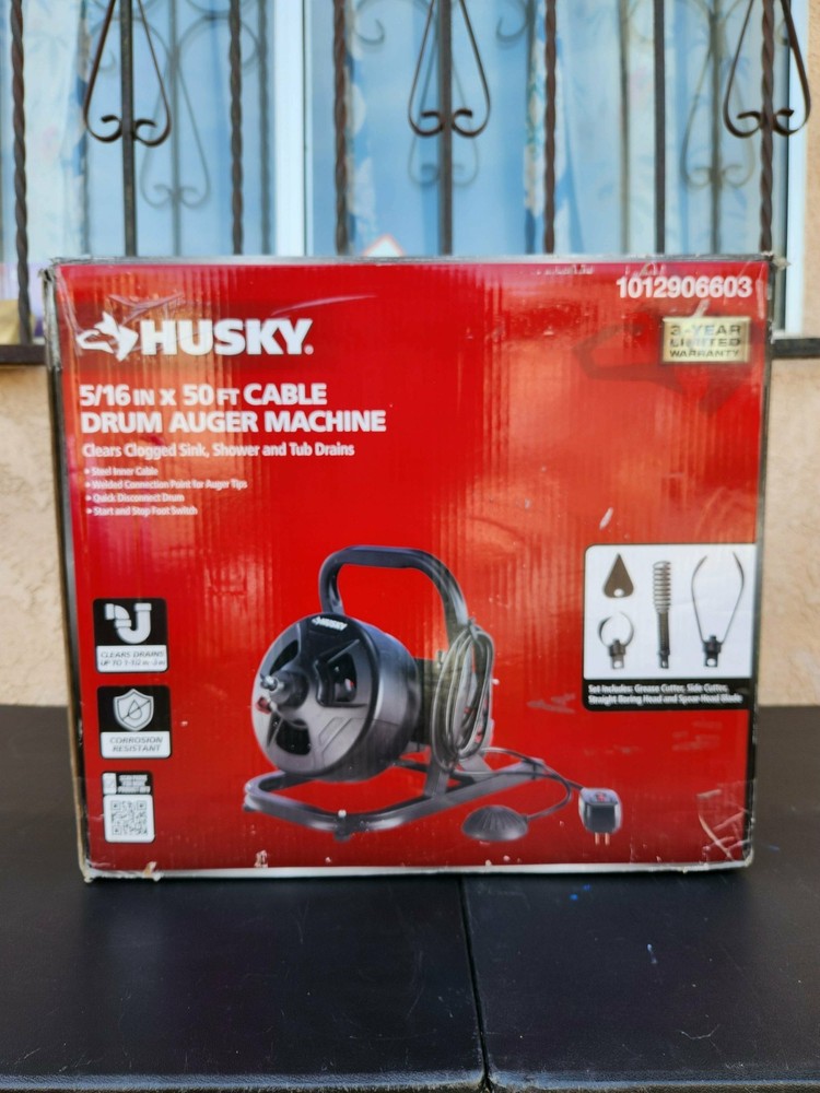 Husky 5/16 in ft Cable Drum Machine Auger For Drain Cleaning 1012906603 Open Box