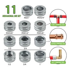 Pipe Press Tool for Copper PEX Crimping Fittings, 11 Dies, Plumbing