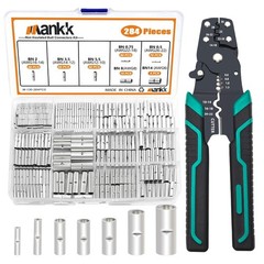 284PCS Non Insulated Butt Connectors Kit with Crimping Tool 26-6 Gauge Tinned Re