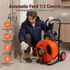 100FT x 1/2 In Drain Cleaner Machine, 2&Prime;-4&Prime; Pipes Auto Feed Electric Drain Auger