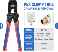 PC-PC02KIT PEX Clamp Crimping Tool Kit with 1/2 Inch and 3/4 Inch PEX