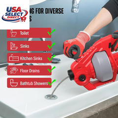 20V Cordless Electric Drain Snake 25Ft Cable with Battery & Charger