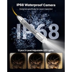 Uimoso WiFi Sewer Inspection Camera 164ft/50m with IP68 Rating and 12 LED Lights