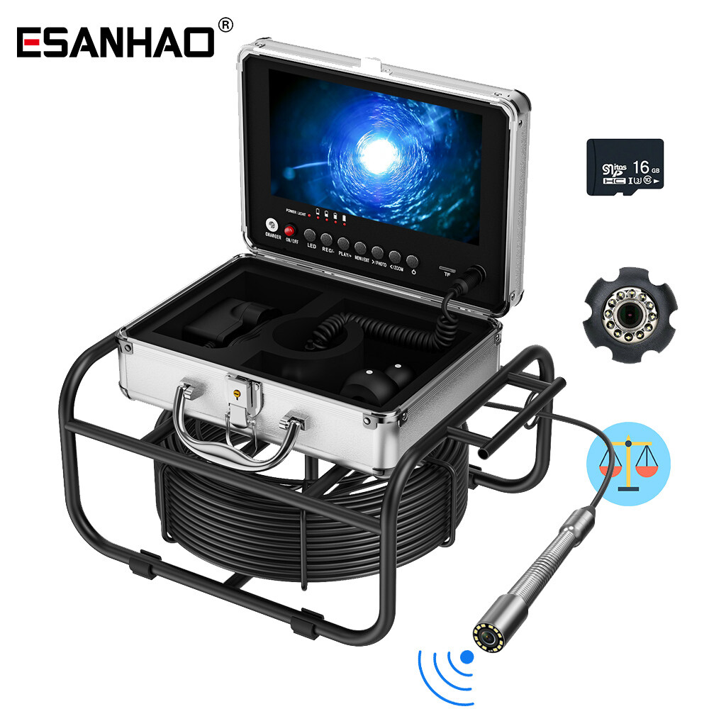 Pipe Inspection Camera 512HZ Signal Sewer Camera Self-leveling DVR 16GB 9&rdquo; 50M