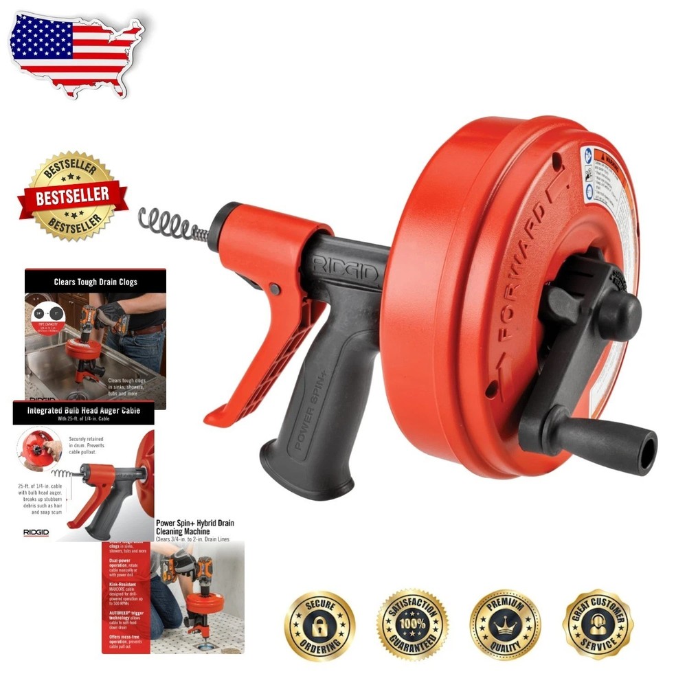 Professional Drain Cleaner POWER SPIN+ Auto-Feed 25ft Drill Compatible