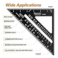 Mecurate 7&Prime; Rafter Square &ndash; Heavy-Duty Die-Cast Aluminum Tool for Carpentry