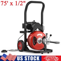 75 FT x 1/2 Inch Sewer Snake Drain Cleaner Auger Cleaning Machine w/ 5 Cutters