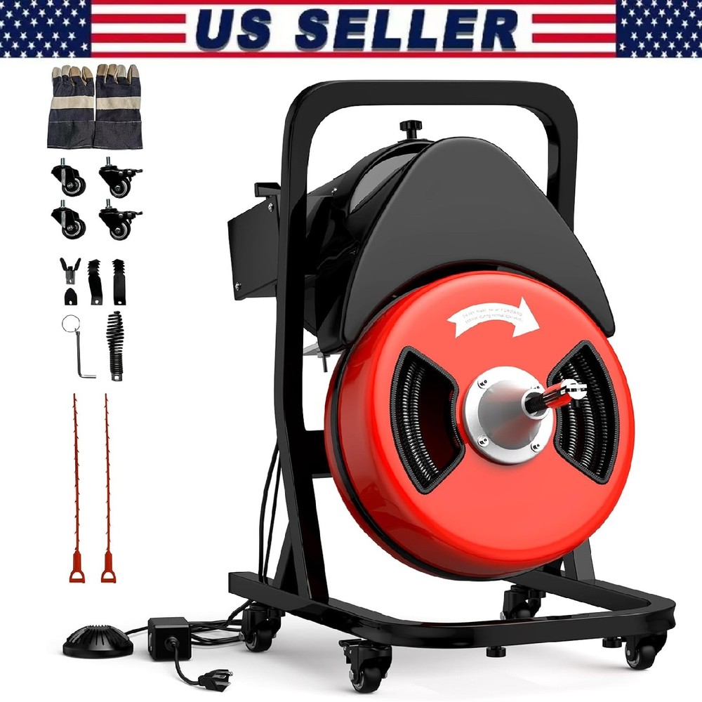 Drain Cleaner Machine 50FT x 1/2 Inch Portable Electric Auger Sewer Snake 250W