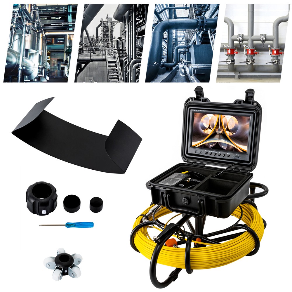 9&Prime; Monitor Drain Sewer Endoscope Signal Self-Leveling Pipeline Camera 60M